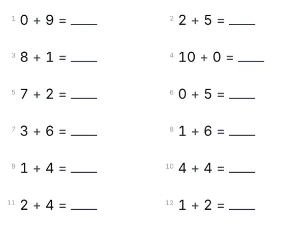 Exempel: Addition 0–10