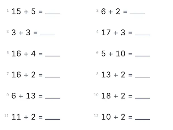 Exempel: Addition 0–20