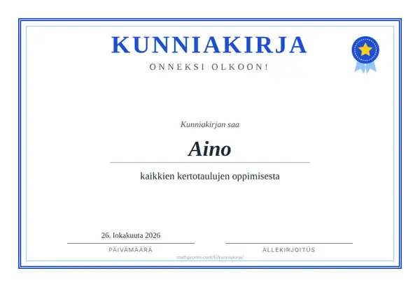 Esimerkki: Kunniakirjat