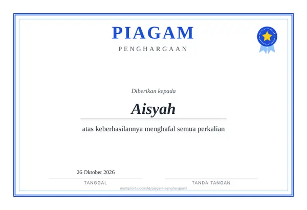 Contoh: Piagam penghargaan