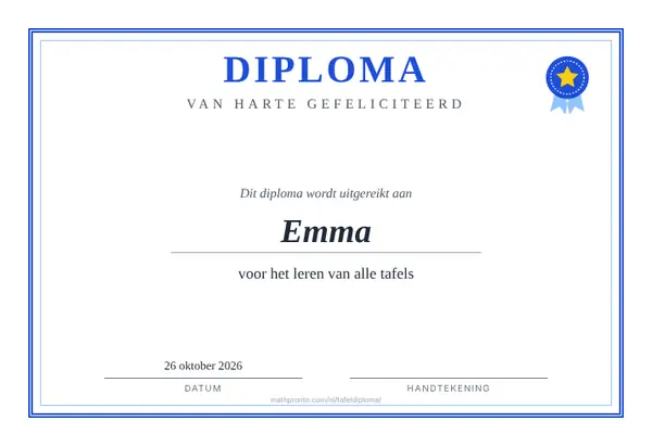 Voorbeeld: Tafeldiploma