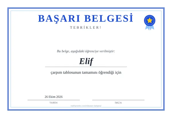Örnek: Başarı belgeleri