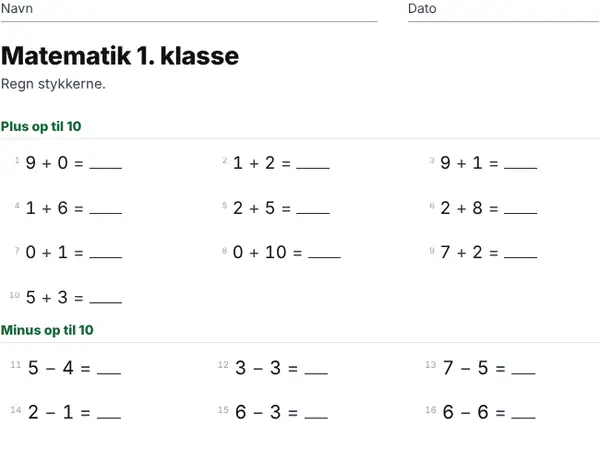 Eksempel: 1. klasse