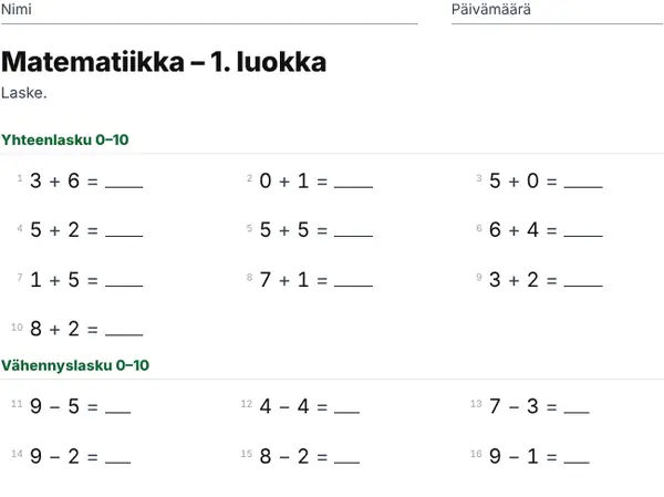 Esimerkki: 1. luokka