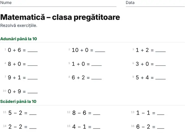 Exemplu: Clasa pregătitoare