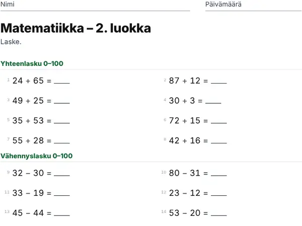 Esimerkki: 2. luokka