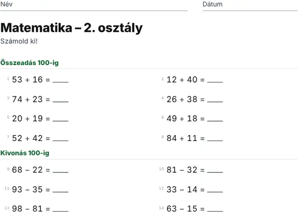 Minta: 2. osztály