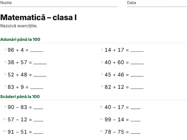 Exemplu: Clasa I