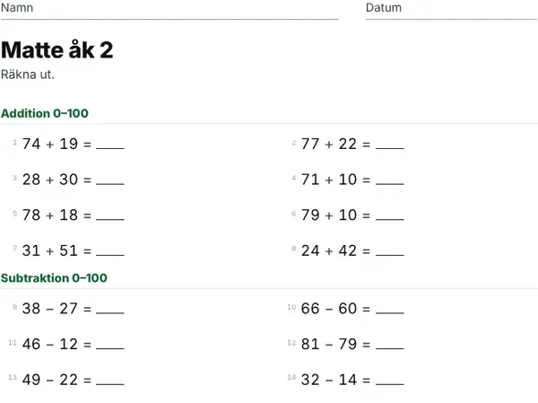 Exempel: Årskurs 2
