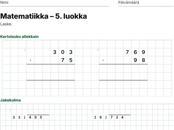 Esimerkki: 5. luokka