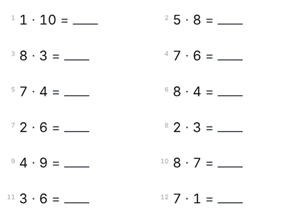 Exempel: Multiplikationstabellen