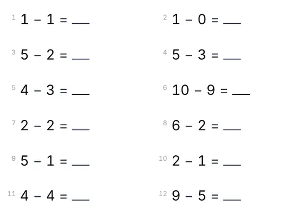 Exempel: Subtraktion 0–10