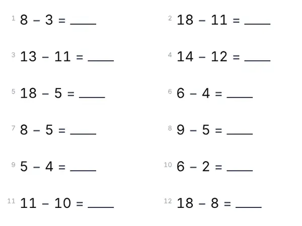 Exempel: Subtraktion 0–20