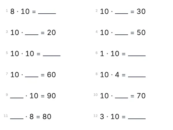 Esimerkki: 10:n kertotaulu