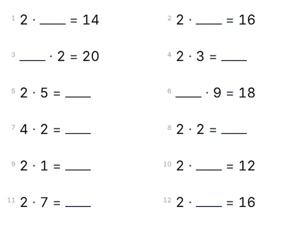 Exempel: 2:ans tabell