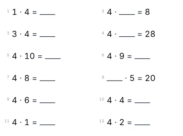 Eksempel: 4-tabellen