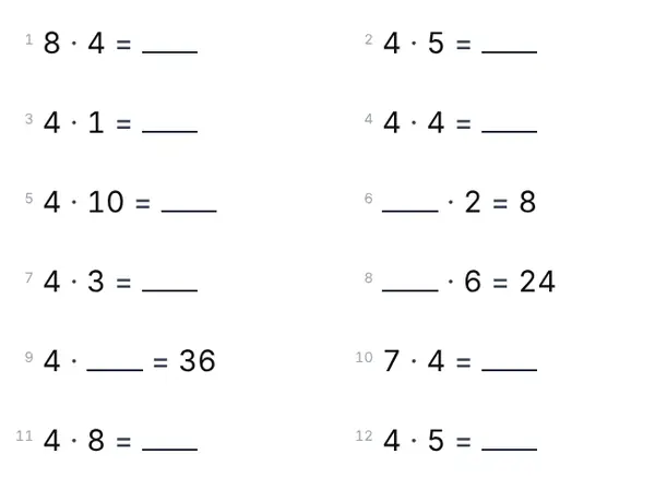 Exempel: 4:ans tabell