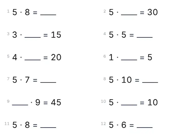 Eksempel: 5-tabellen