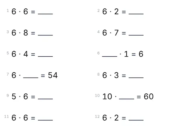 Exempel: 6:ans tabell