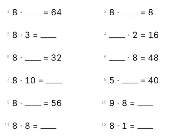 Exempel: 8:ans tabell