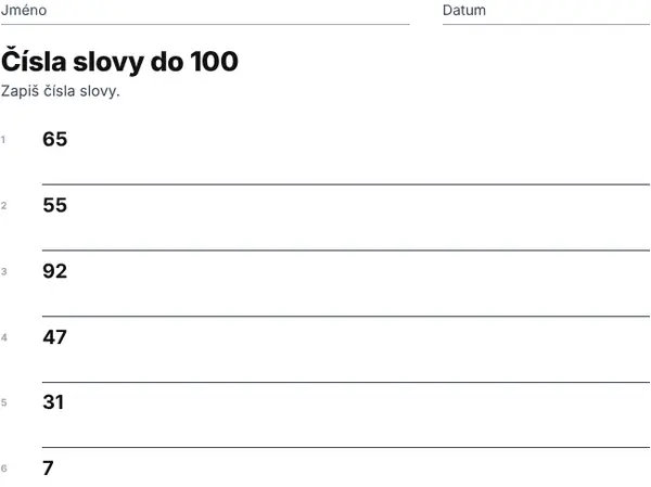 Ukázka: Čísla slovy