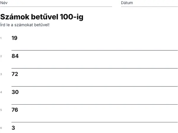 Minta: Számok betűvel