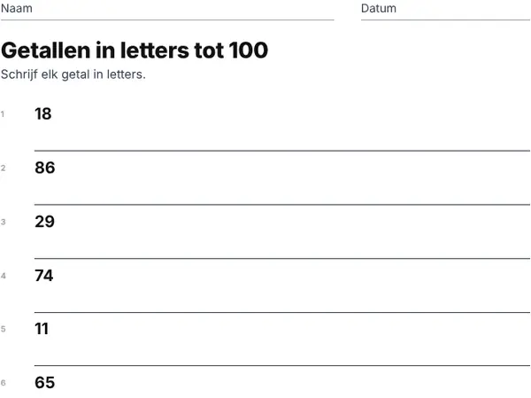 Voorbeeld: Getallen in letters