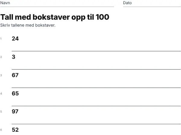Eksempel: Tall med bokstaver