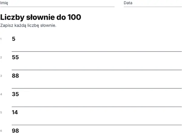 Przykład: Liczby słownie