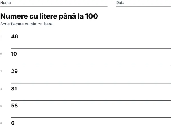 Exemplu: Numere cu litere