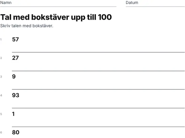 Exempel: Tal med bokstäver