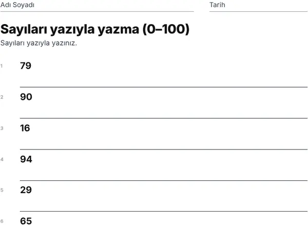 Örnek: Sayıların yazılışı